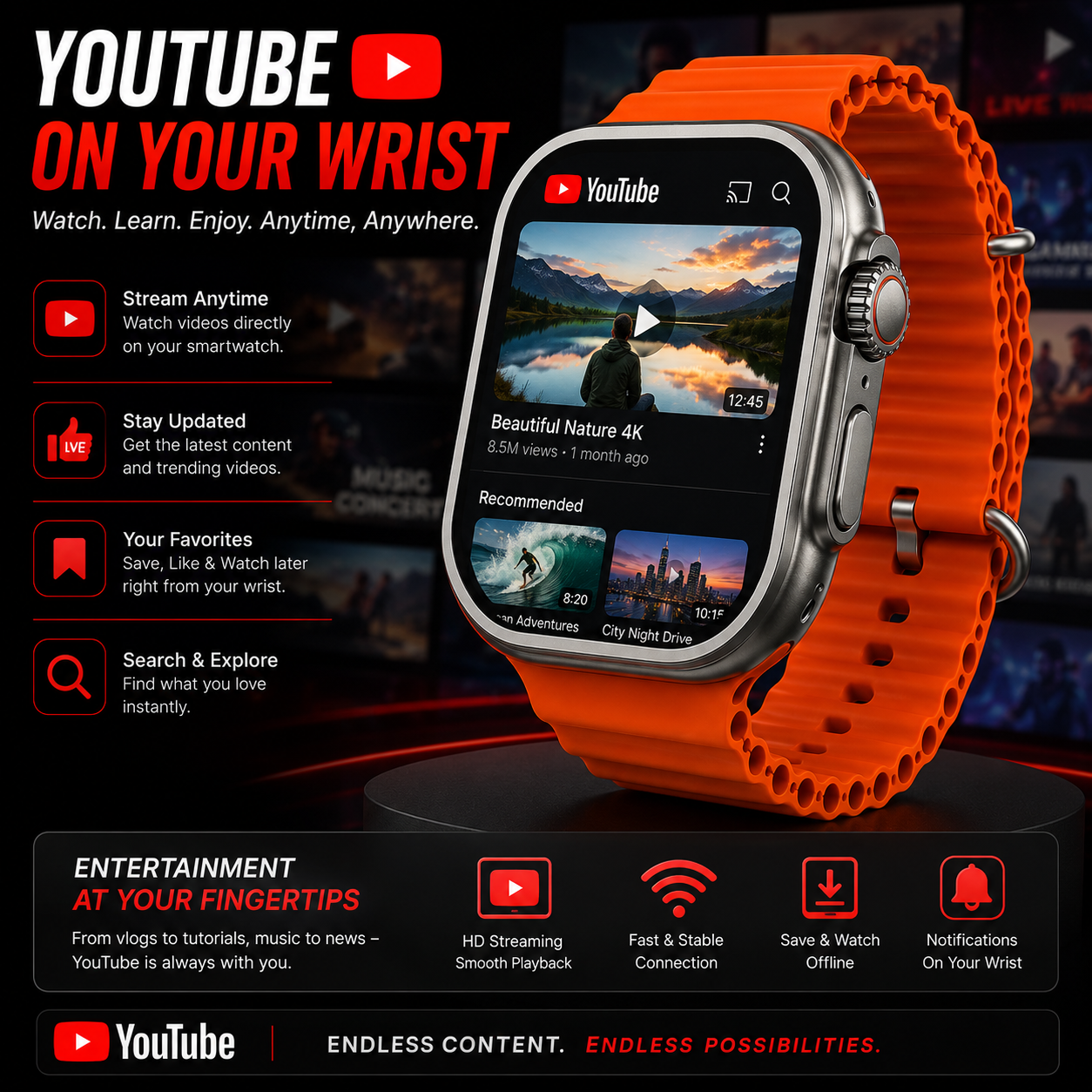 WATCH ULTRA Cellular Android Smartwatch with 5G SIM, Wi-Fi & AMOLED Display – Orange Strap