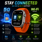 WATCH ULTRA Cellular Android Smartwatch with 5G SIM, Wi-Fi & AMOLED Display – Orange Strap