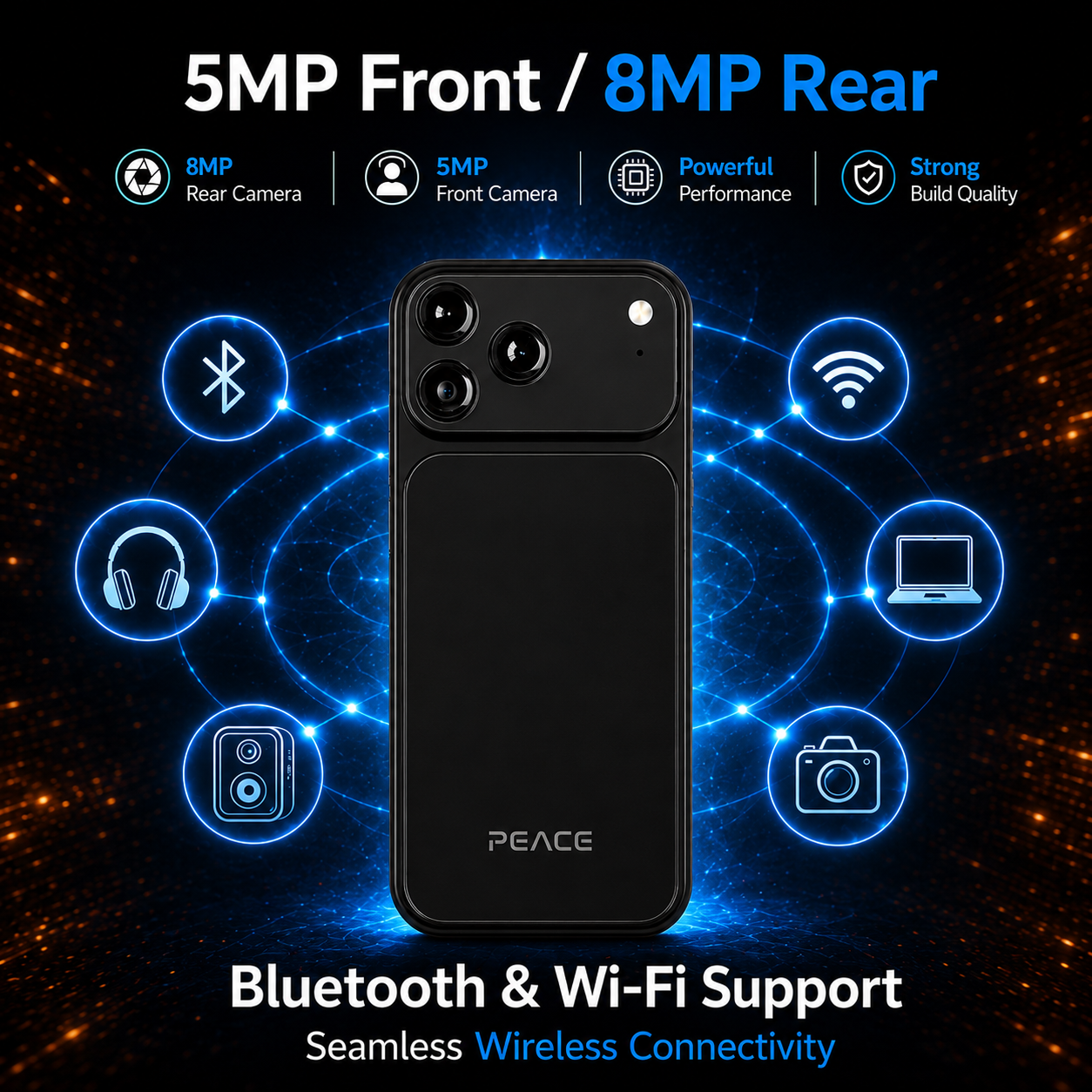 PEACE Mini Smartphone | 8GB RAM + 128GB Storage | Octa-Core Processor | 4G Dual SIM | 5MP Front + 8MP Rear Camera