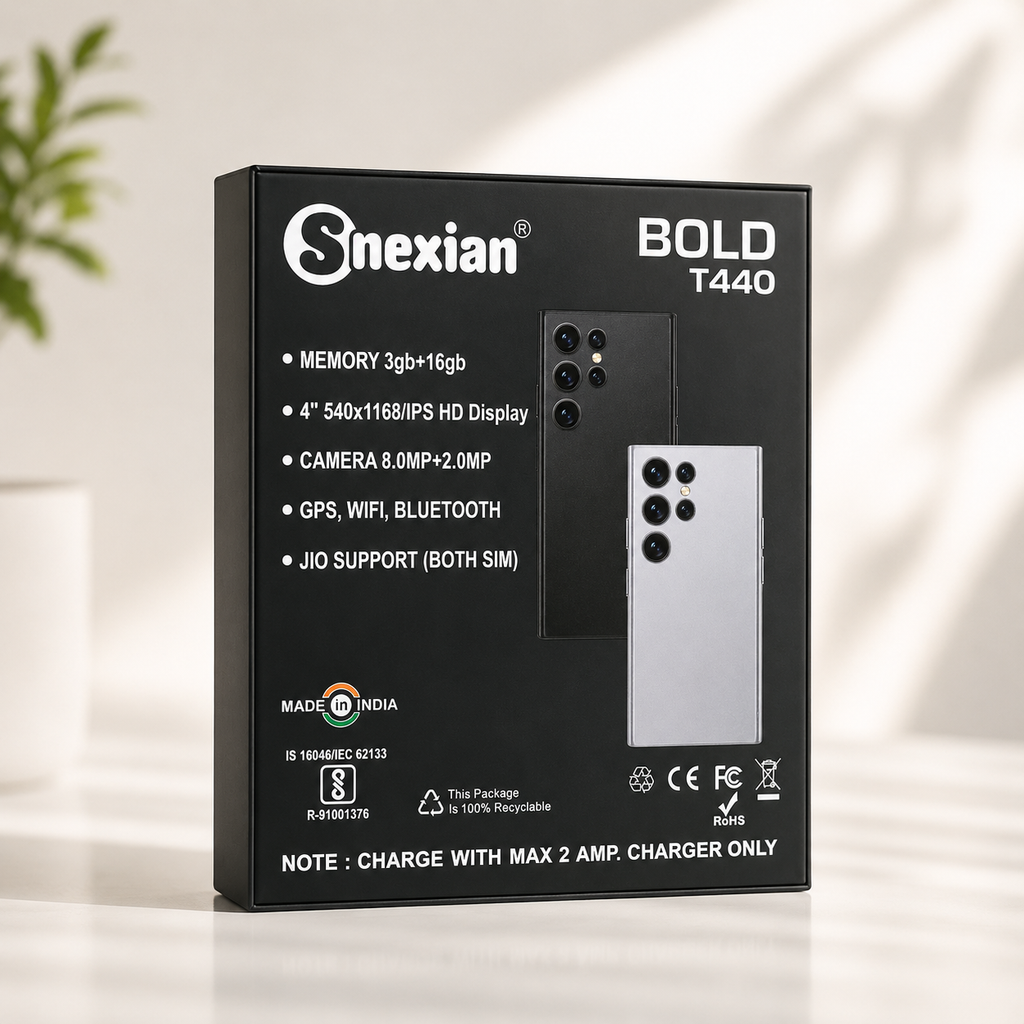MRG Snexian Bold T440 Mini Smartphone | 3GB RAM + 16GB Storage | 4G Dual SIM | WiFi & Bluetooth | Compact Android Phone