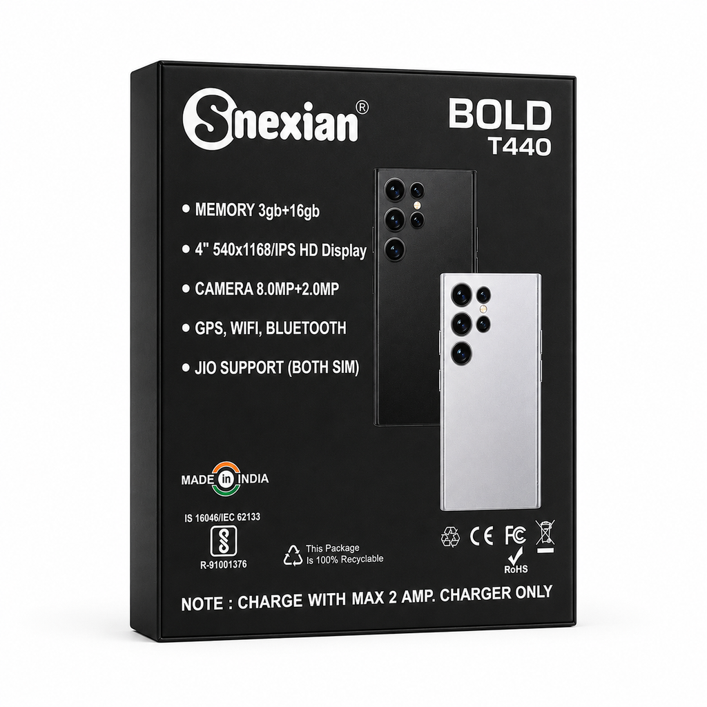 MRG Snexian Bold T440 Mini Smartphone | 3GB RAM + 16GB Storage | 4G Dual SIM | WiFi & Bluetooth | Compact Android Phone