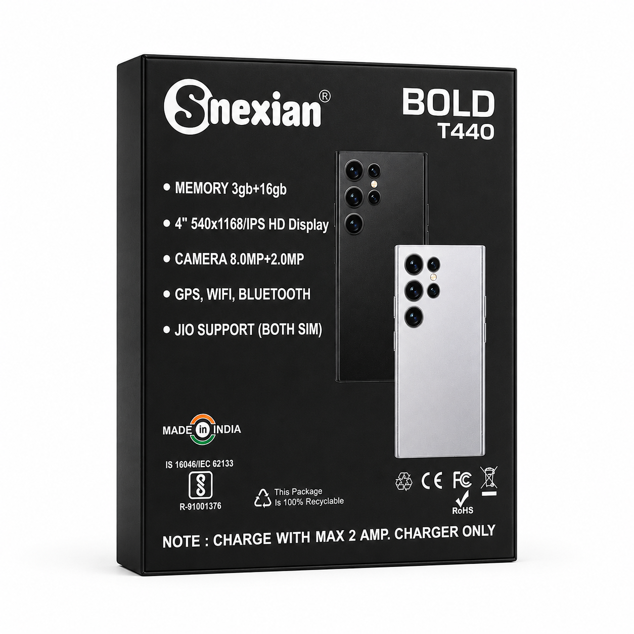 MRG Snexian Bold T440 Mini Smartphone | 3GB RAM + 16GB Storage | 4G Dual SIM | WiFi & Bluetooth | Compact Android Phone
