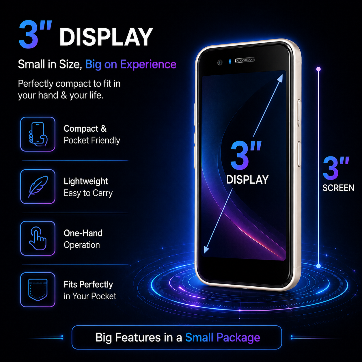 SIA Vantage Pro 5 4G Mini Smartphone | 3” Display | Android 8.1 | 2GB RAM + 16GB Storage | Dual SIM 4G | Compact Pocket Phone